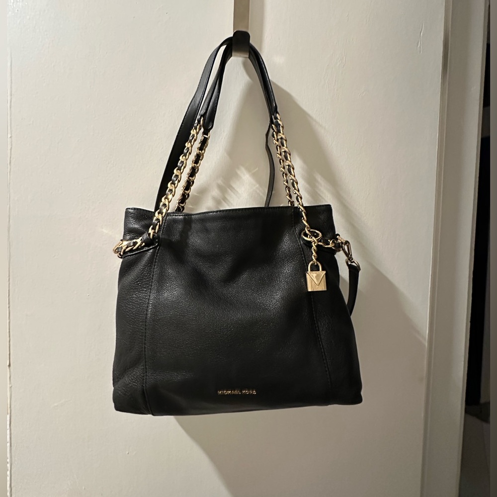 Michael Kors Black Shoulder Bag with Gold Accents